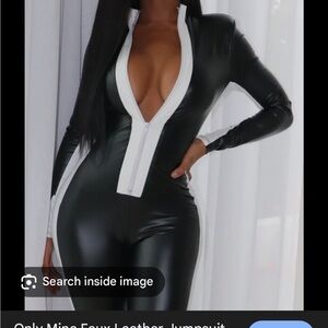 Black and White Faux Leather Jumpsuit